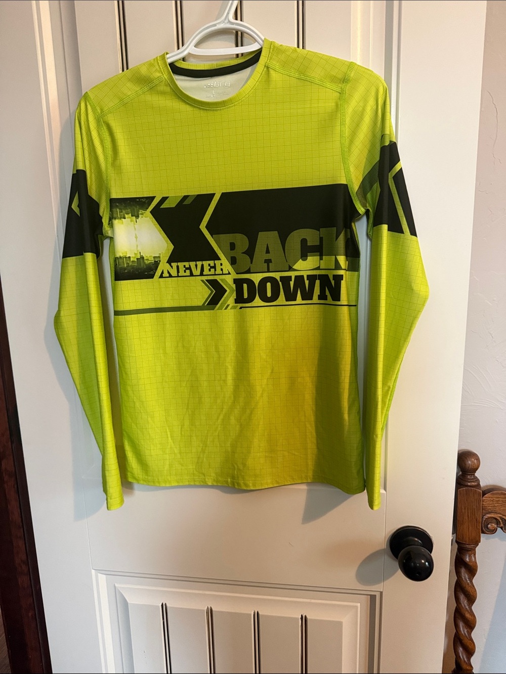 bcg Big Boys L Neon Lime Long Sleeve Athletic Top with Black Accents.